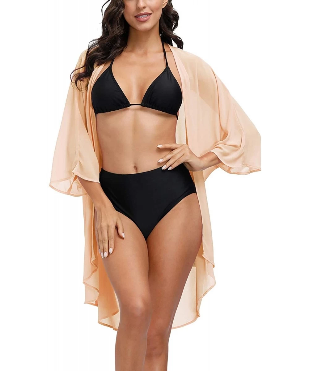 Cover-Ups Women's Chiffon Loose Kimono Cardigan Swimsuit Cover UPS Plus Size - Apricot - CU195AE26YN