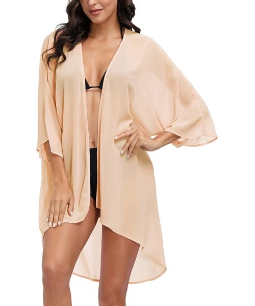 Cover-Ups Women's Chiffon Loose Kimono Cardigan Swimsuit Cover UPS Plus Size - Apricot - CU195AE26YN