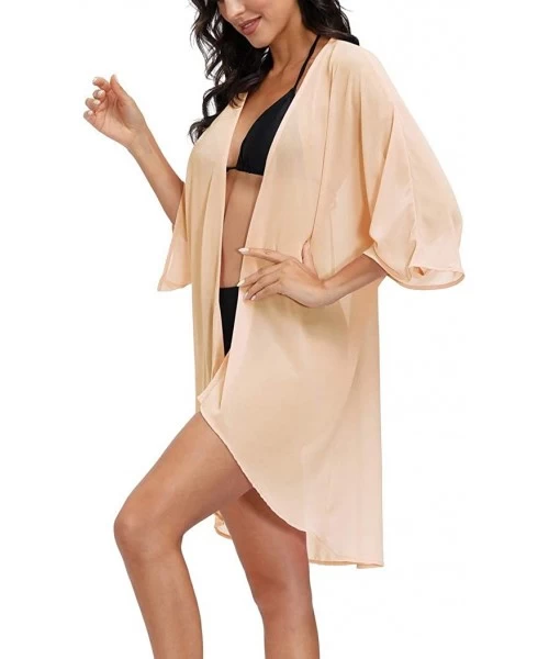 Cover-Ups Women's Chiffon Loose Kimono Cardigan Swimsuit Cover UPS Plus Size - Apricot - CU195AE26YN