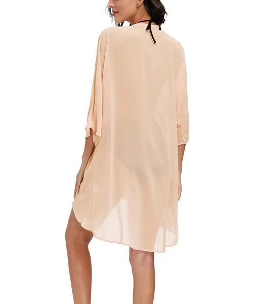 Cover-Ups Women's Chiffon Loose Kimono Cardigan Swimsuit Cover UPS Plus Size - Apricot - CU195AE26YN