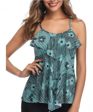 Tankinis Ruffle Tankini Top Swimsuits for Women Tummy Control Flounce Flowy Layered Bathing Suit No Bottom - Green - C118ARAIW39