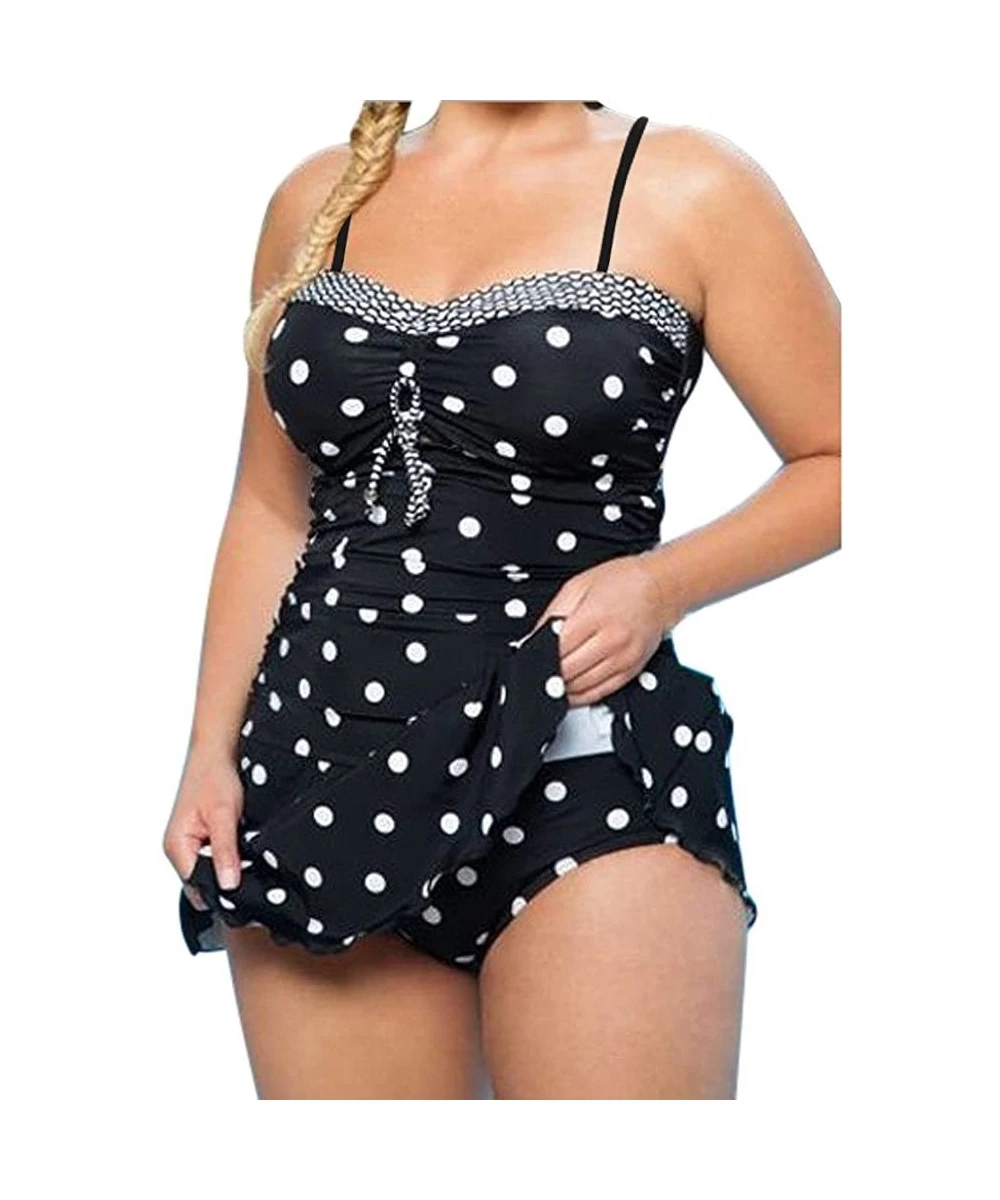 One-Pieces Women Swimsuit Plus Size Retro Polka Swim Dress Tankini Swimsuits Two Piece Swimwear Bathing Suits - Black - CB18M...