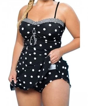 One-Pieces Women Swimsuit Plus Size Retro Polka Swim Dress Tankini Swimsuits Two Piece Swimwear Bathing Suits - Black - CB18M...