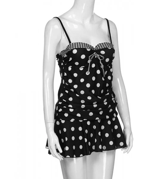 One-Pieces Women Swimsuit Plus Size Retro Polka Swim Dress Tankini Swimsuits Two Piece Swimwear Bathing Suits - Black - CB18M...