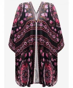 Cover-Ups Womens Fashion Print Kimono Tassel Casual Cardigan Loose Cover up - X Black - CP18TS69M0E