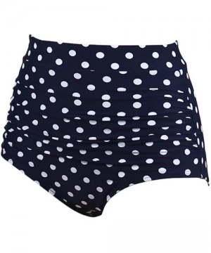 Bottoms Women's Retro Black High Waisted Bikini Bottom Ruched Swim Short Tankinis Briefs - Dark Blue Dot - CL198DUI7XZ