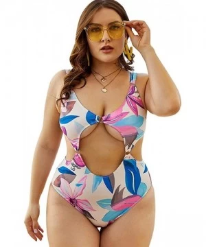 One-Pieces Womens Sexy Push-Up Padded Swimsuit with Tummy Control Boho Floral One Piece Monokini Bathing Suit - Plus-pink - C...