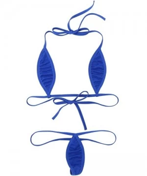 Sets Women's Micro Bikini Set Two Piece Teeny Mini Brazilian Bra Top G String Thong Swimsuit - Royal Blue - CA18SLO02IR