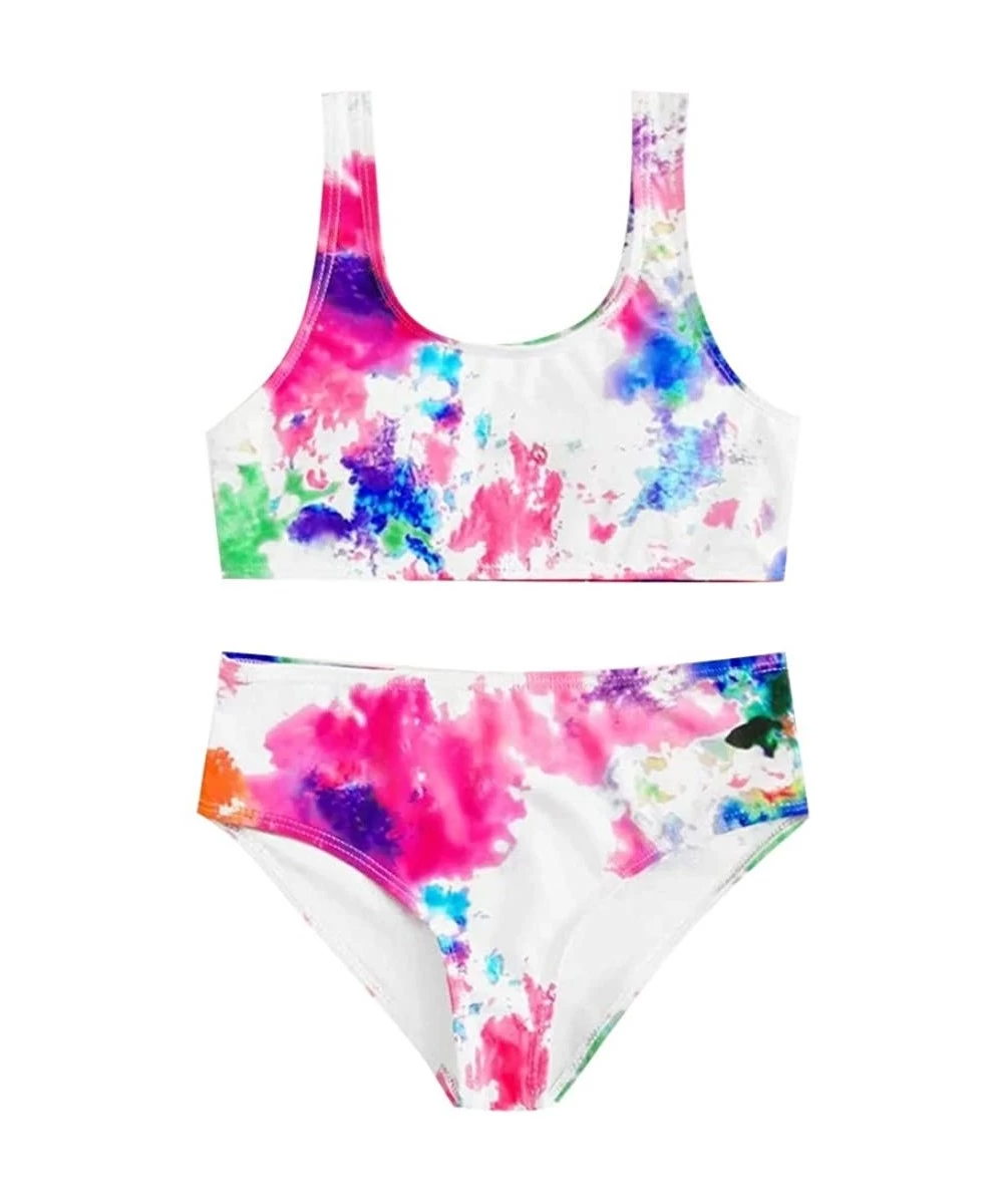 Sets High Waisted Tie-dye Swimsuits Two Piece Bikini Sets Summer Beach Padded Tops Bathing Suit Swimwear - Multi Color - CU19...