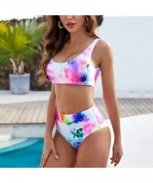 Sets High Waisted Tie-dye Swimsuits Two Piece Bikini Sets Summer Beach Padded Tops Bathing Suit Swimwear - Multi Color - CU19...