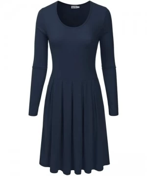 Cover-Ups Women's Long Sleeve Pleated Loose Swing Midi Dress with Pockets (XS-XXL) - Dbd005_navy - CM196XELGQE