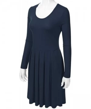 Cover-Ups Women's Long Sleeve Pleated Loose Swing Midi Dress with Pockets (XS-XXL) - Dbd005_navy - CM196XELGQE