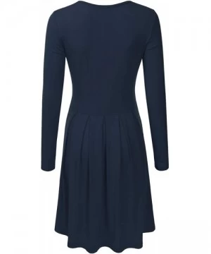 Cover-Ups Women's Long Sleeve Pleated Loose Swing Midi Dress with Pockets (XS-XXL) - Dbd005_navy - CM196XELGQE