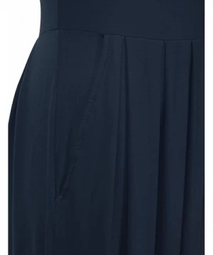 Cover-Ups Women's Long Sleeve Pleated Loose Swing Midi Dress with Pockets (XS-XXL) - Dbd005_navy - CM196XELGQE