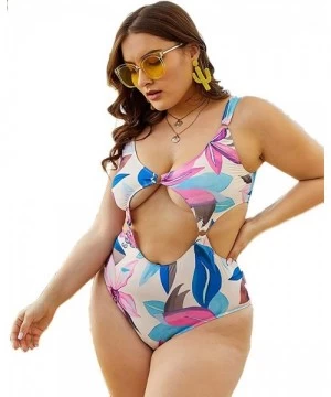 One-Pieces Womens Sexy Push-Up Padded Swimsuit with Tummy Control Boho Floral One Piece Monokini Bathing Suit - Plus-pink - C...