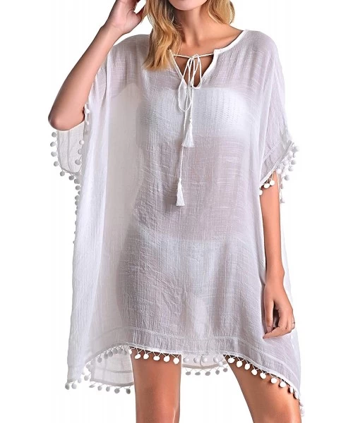 Cover-Ups Women's Swimsuit Cover ups Bathing Suit Tassel Kaftan Beach Dress for Swimwear - 03-white - C71944XWASW