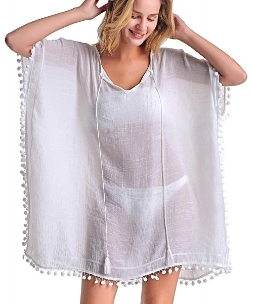 Cover-Ups Women's Swimsuit Cover ups Bathing Suit Tassel Kaftan Beach Dress for Swimwear - 03-white - C71944XWASW