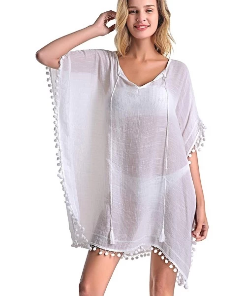 Cover-Ups Women's Swimsuit Cover ups Bathing Suit Tassel Kaftan Beach Dress for Swimwear - 03-white - C71944XWASW