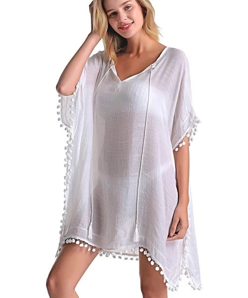 Cover-Ups Women's Swimsuit Cover ups Bathing Suit Tassel Kaftan Beach Dress for Swimwear - 03-white - C71944XWASW