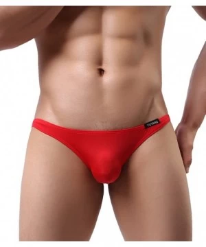 Briefs Super Soft Ice Silk Swim Briefs Men's Low-Rise Bikini Underwear 9023 - Red/ Blue/ Yellow - CW12K6PYEUR