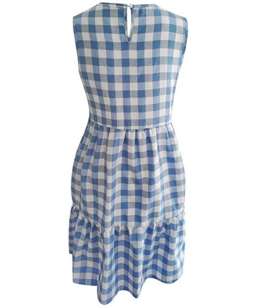 Cover-Ups Women Tunic Tops Dresses Lady Plaid Button Irregular Hem Sleeveless Evening Party Dress - Y-1 Blue - CK19CQD6UZC