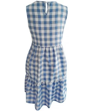 Cover-Ups Women Tunic Tops Dresses Lady Plaid Button Irregular Hem Sleeveless Evening Party Dress - Y-1 Blue - CK19CQD6UZC