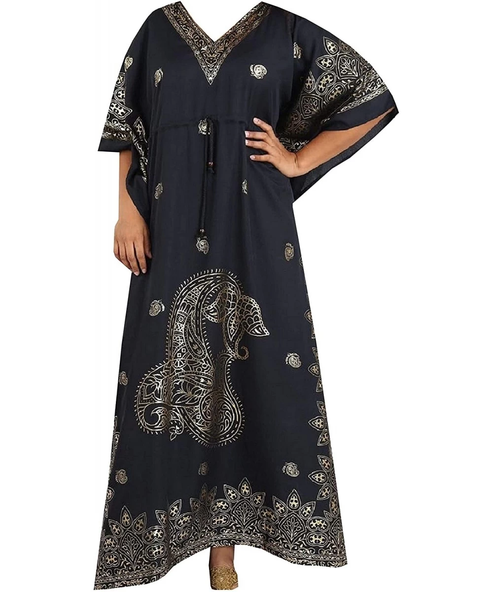 Cover-Ups Casual Kaftan Dresses for Women African Long Beach wear moomoo Plus Size Boho Caftan Lounger Cover ups Black Gold 1...