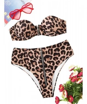 One-Pieces Women Sexy 2PCS Leopard Swimsuit Underwire Push Up Zipper Badeau with High Waisted Panty Bikini Set Swimwear Yello...