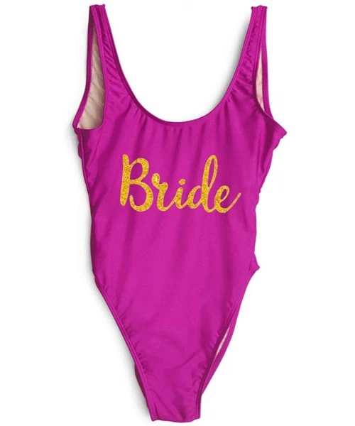 One-Pieces Glitter one Piece Bathing Suit Swimsuit Honeymoon Wedding Gift Bridal Shower Sparkly Gold - Bride Purple - CQ18IH2...