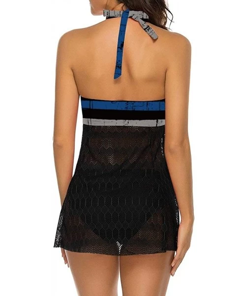 One-Pieces Women One Piece Swimsuits Monokini U Neck Backness Swimming Suit Beachwear - Police Thin Blue Line Flag - C2198MY9UY5