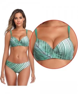 Bottoms Bandeau Bikini Swimsuit for Women Push Up Womens Bathing Suits Removable Straps Beach Sexy Swimwear - Green Top - C71...