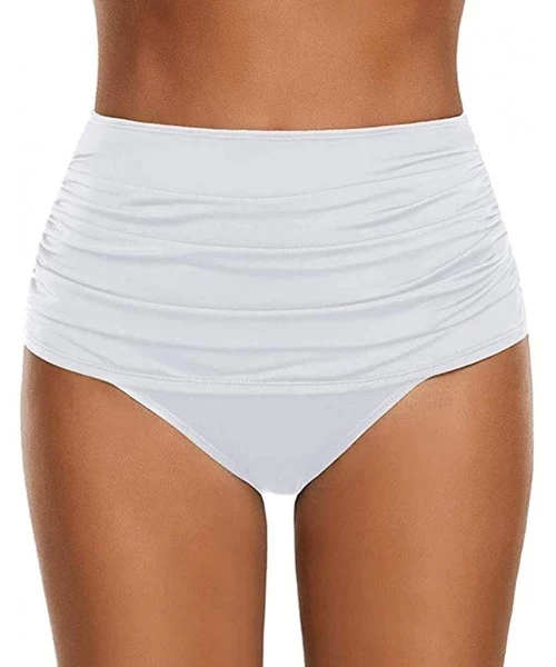 Bottoms Women's Ultra High Waisted Swim Bottom Ruched Bikini Tankini Swimsuit Briefs Swimsuits Shorts for Vocations White - C...