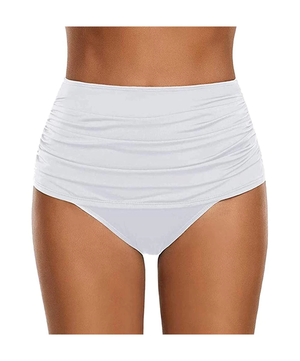 Bottoms Women's Ultra High Waisted Swim Bottom Ruched Bikini Tankini Swimsuit Briefs Swimsuits Shorts for Vocations White - C...