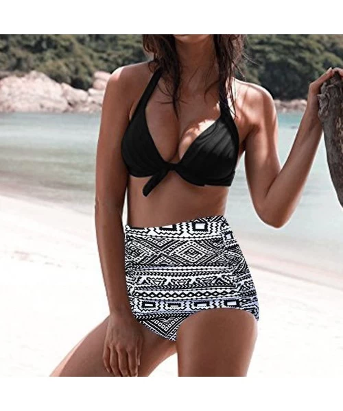 Sets Women High Waist Bikinis Set Swimuit Female Retro Beachewear Fashion 2019 - Gray - CE18SO7WIID