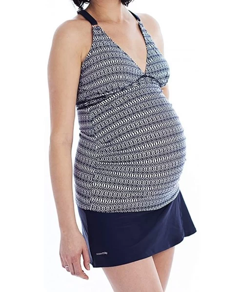 Tankinis High Waist Over The Belly Maternity Swimwear Swim Skirt-Swim Brief Attached - Navy - CO12K9IM7GJ