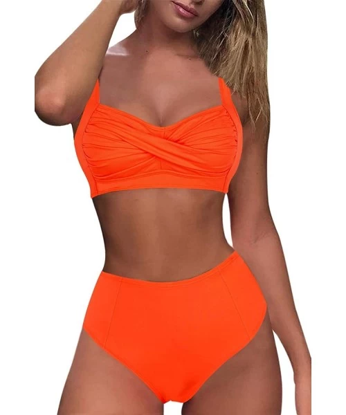 Sets Women's Push Up 2 Piece Bikini High Waisted Swimsuit Bathing Suit - Orange - CZ1905Z7QUX