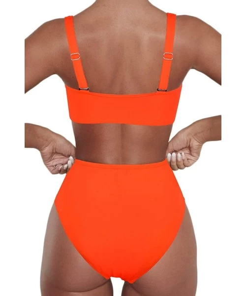 Sets Women's Push Up 2 Piece Bikini High Waisted Swimsuit Bathing Suit - Orange - CZ1905Z7QUX