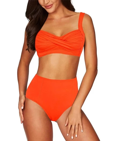 Sets Women's Push Up 2 Piece Bikini High Waisted Swimsuit Bathing Suit - Orange - CZ1905Z7QUX