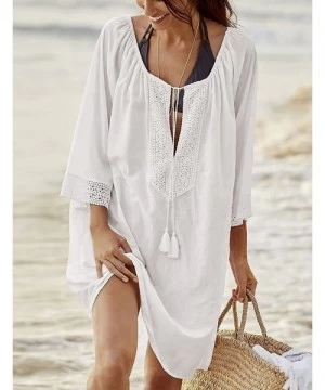 Cover-Ups Casual Swimsuit Cover Up for Women Loose Beach Bikini Dress - Solid White - CG18GASRQGZ