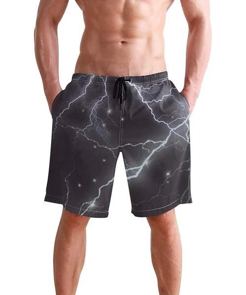 Board Shorts Mens Swim Trunks Bigfoot Riding T-Rex Tyrannosaurus Dinosaur Beach Board Shorts - Lightning - CU18L42U5QE