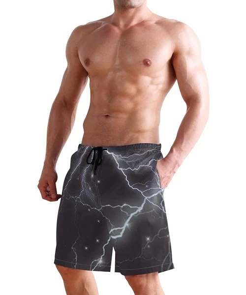 Board Shorts Mens Swim Trunks Bigfoot Riding T-Rex Tyrannosaurus Dinosaur Beach Board Shorts - Lightning - CU18L42U5QE