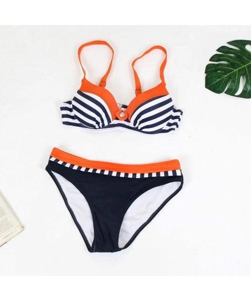 Racing New Swimsuit!! Womens Padded Push-up Bra Bikini Set Swimsuit Bathing Suit Swimwear Beachwear - Orange - CG1906U88RU