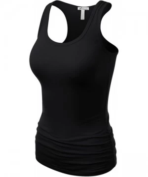 Tankinis Women's Casual Basic Racerback Side Shirred Tankini Tops - 009-black - C2185UN2KNQ