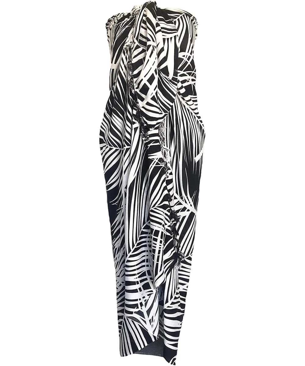 Cover-Ups Sarong Wrap from Bali Your Choice of Design Beach Cover Up - Ferns Black/White - CT196LUG0Q0