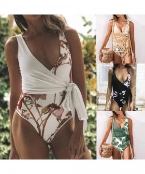 One-Pieces Swimsuits for Women One Piece Tummy Control-Twist Front Swimsuit High Neck Plunge Leaf Ruched Monokini Swimwear - ...