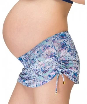 Tankinis Maternity Swim Skirt with Shorts - Navy - Rainbow Roses Mesh W/Navy Brief and Drawstrings - CG18SXEXU7E