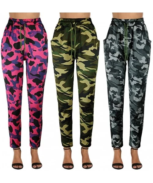 Cover-Ups Women Summer Modal Camouflage Sports Fitness Yoga Leisure Cargo Pants - B-hot Pink - CI18S9CX55D