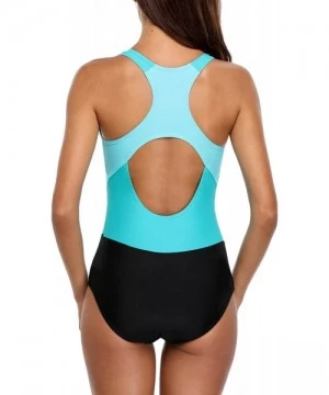 Racing Women's One Piece Athletic Racerback Bathing Suit Color Block Swimsuit - Black - CL189Q09AOX