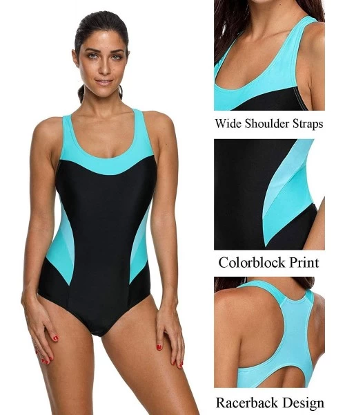 Racing Women's One Piece Athletic Racerback Bathing Suit Color Block Swimsuit - Black - CL189Q09AOX