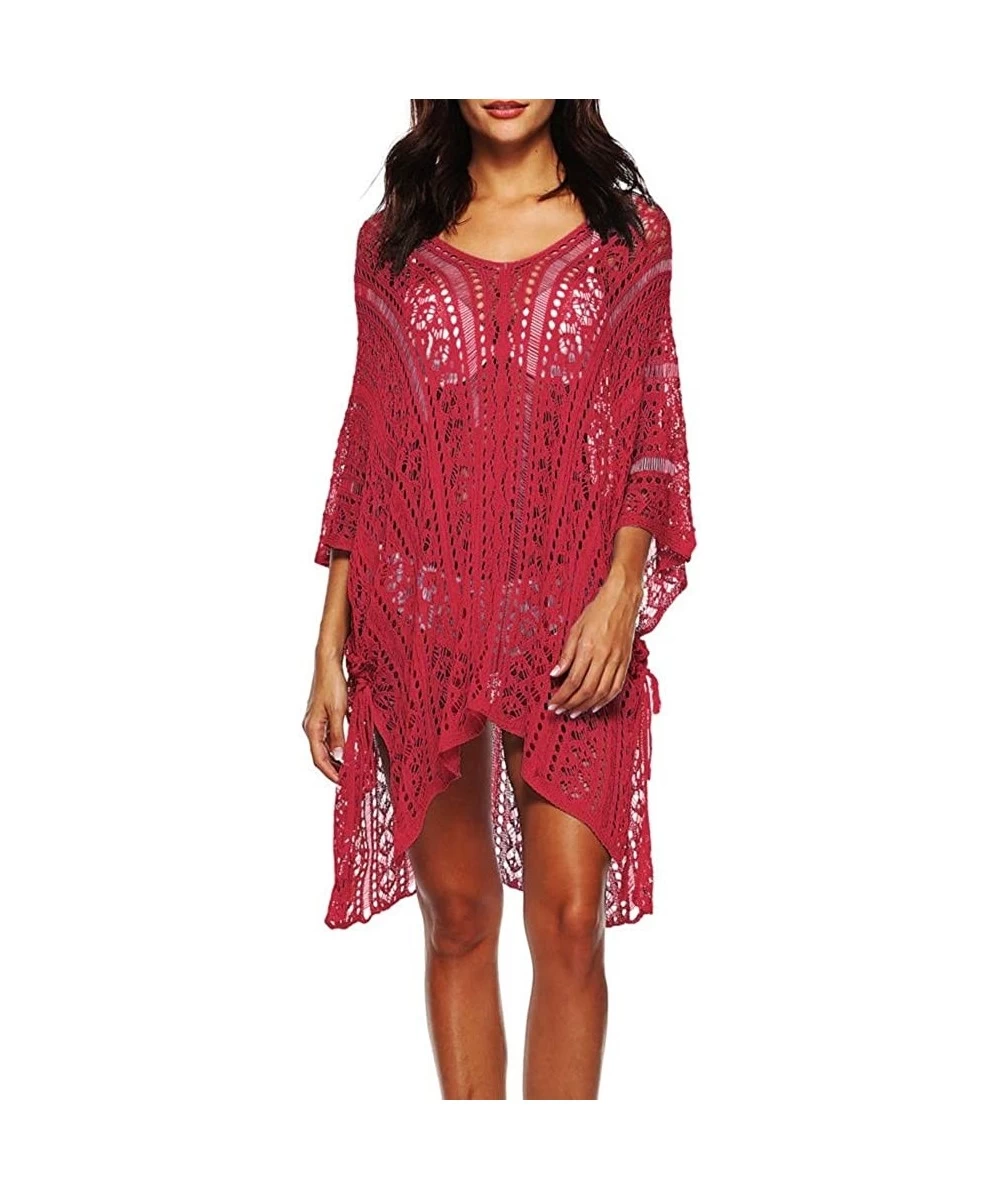 Cover-Ups Women's Bathing Suit Cover Up Crochet Lace Bikini Swimsuit Dress (9 Colors) by Lowprofile - Red - CL18N8Q8M7D